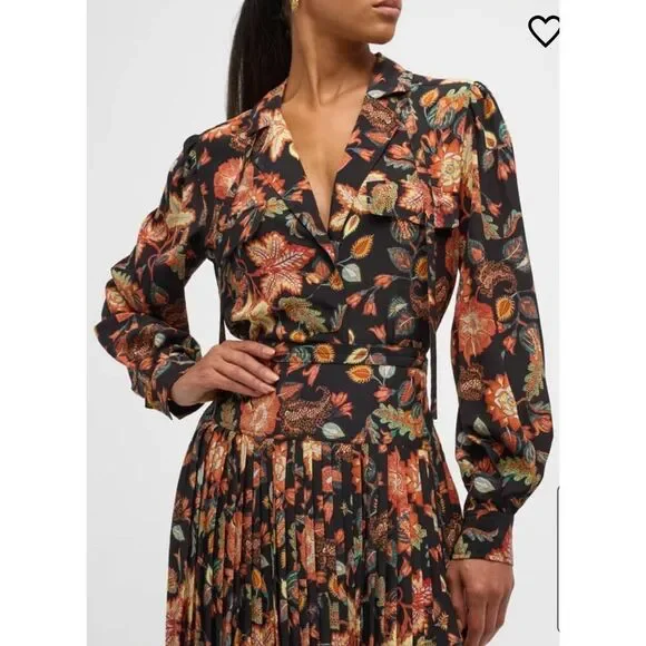 Ulla Johnson Florian Floral-Print Silk Blouse in Hellebore NWT Size 14 - Picture 4 of 11